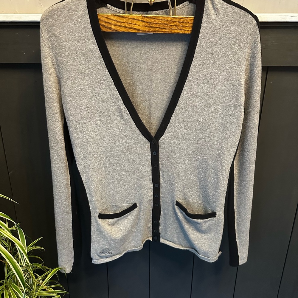 Adidas Cardigan Sweater Black Grey Long Sleeves‎ Golf Tennis Preppy Y2K size M